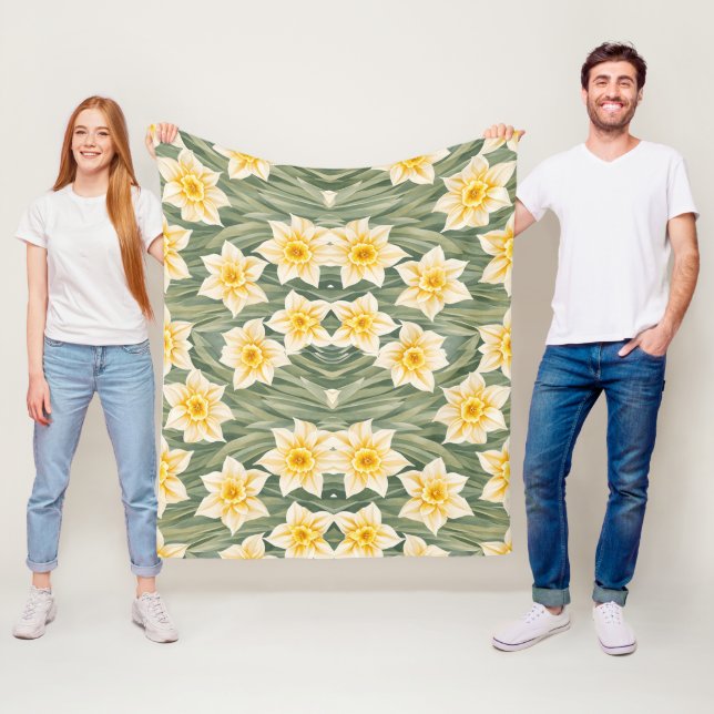 Blommönster Daffodil Flowers Fleecefilt (På plats)