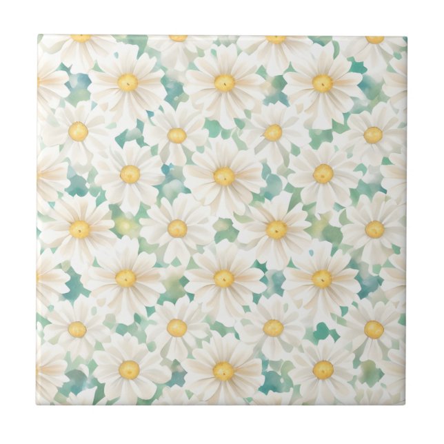 Blommönster Daisy Flowers Kakelplatta (Framsidan)
