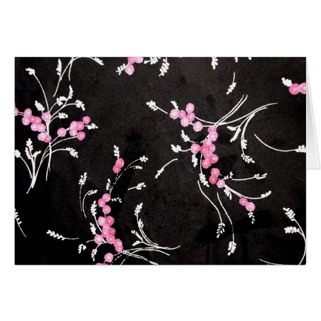 Blommönster Digital Art in Black and Rosa Hälsningskort (Framsidan Horizontal)