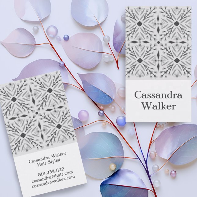 Blommönster Dolores Tiles Grått Visitkort (Pretty hand made tile pattern in gray on these custom business cards for an elegant look)