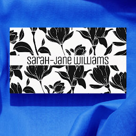 Blommönster Elegant Black White Chic Flowers Visitkort