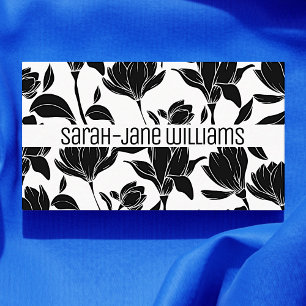Blommönster Elegant Black White Chic Flowers Visitkort