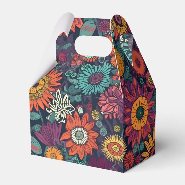 Blommönster, ett golvhus av färgblommor presentaskar (Framsidan Sidan)