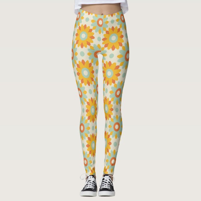 blommönster färgglada vilda blommor abstrakt leggings (Framsida)