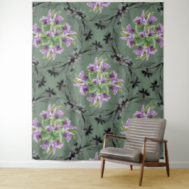 Blommönster Flowers Foliage Grönt Lila 