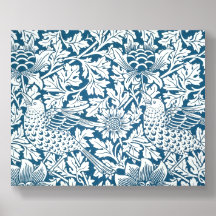 Blommönster Flowers Löv Birds Blue