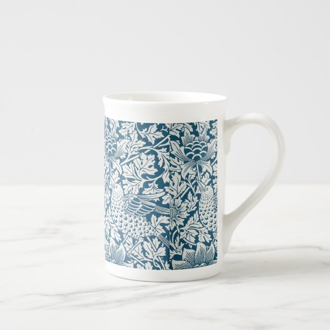 Blommönster Flowers Löv Birds Blue Benporslin Mugg (Höger)