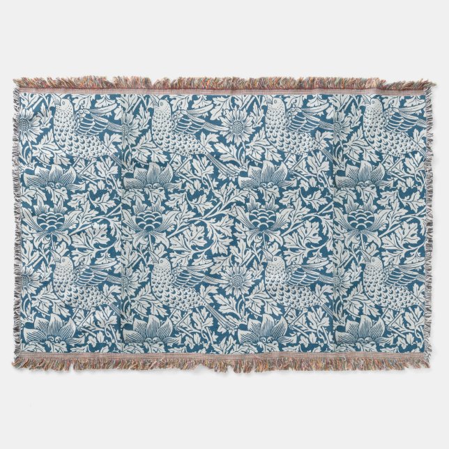 Blommönster Flowers Löv Birds Blue Filt (Framsidan)