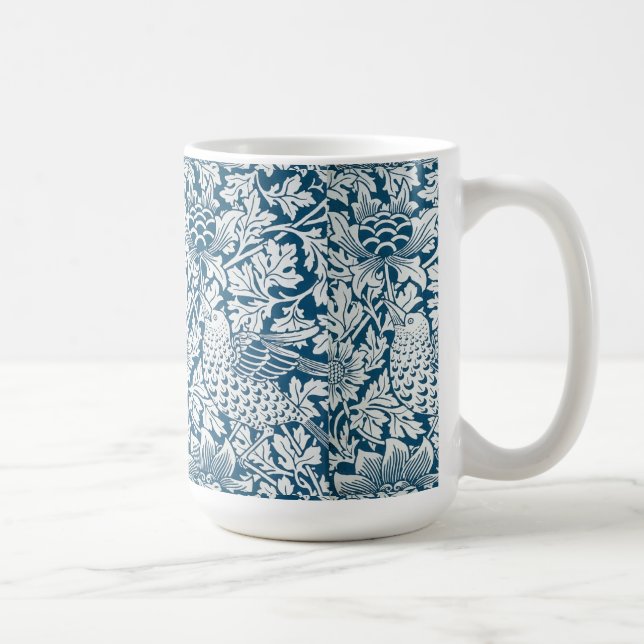 Blommönster Flowers Löv Birds Blue Kaffemugg (Höger)