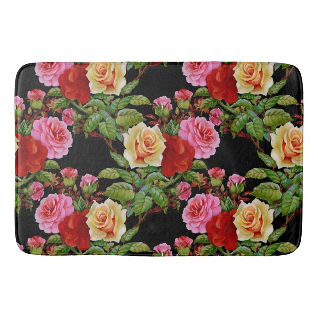 Blommönster Flowers Ro Red Rosa Gult Grönt Badrumsmatta (Framsidan)