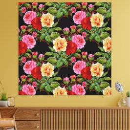 Blommönster Flowers Ro Red Rosa Gult Grönt Canvastryck
