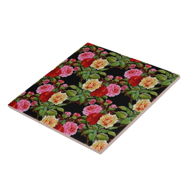 Blommönster Flowers Ro Red Rosa Gult Grönt Kakelplatta (Sidan)