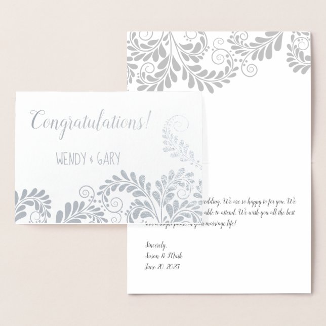 Blommönster Foil Bröllop Grattiss-kort Folierat Kort (Display)