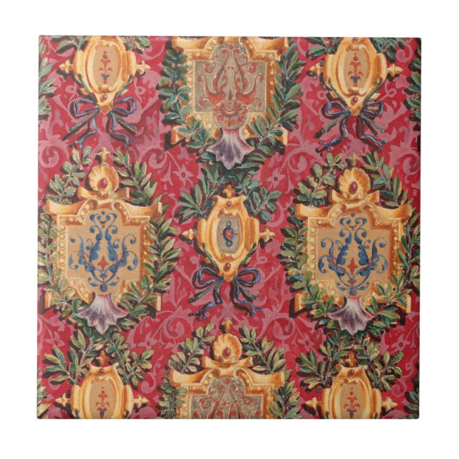 Blommönster för antikisk dekorativ Fransk Kakelplatta (Framsidan)