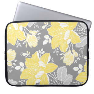 Blommönster för bärbar datorcitrongrått laptop sleeve