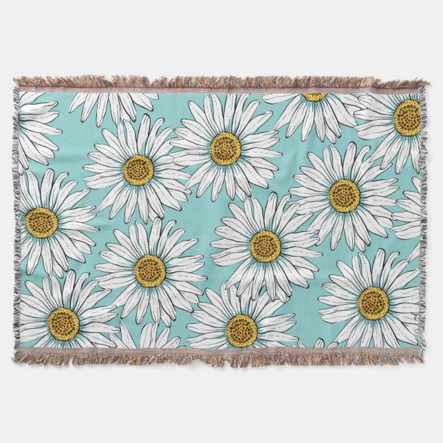 Blommönster för Daisy av blå Vintage Filt (Framsidan)