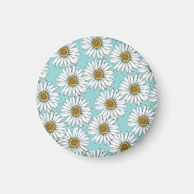 Blommönster för Daisy av blå Vintage Magnet (Framsidan)