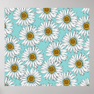 Blommönster för Daisy av blå Vintage Poster