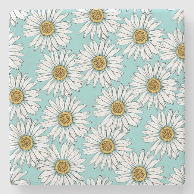 Blommönster för Daisy av blå Vintage Stenunderlägg (Framsidan)