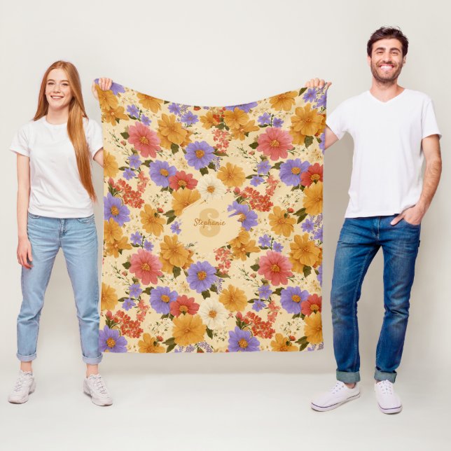 Blommönster för Daisy av vintage (2) Fleecefilt (På plats)