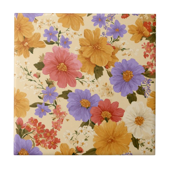 Blommönster för Daisy av vintage (2) Kakelplatta (Framsidan)