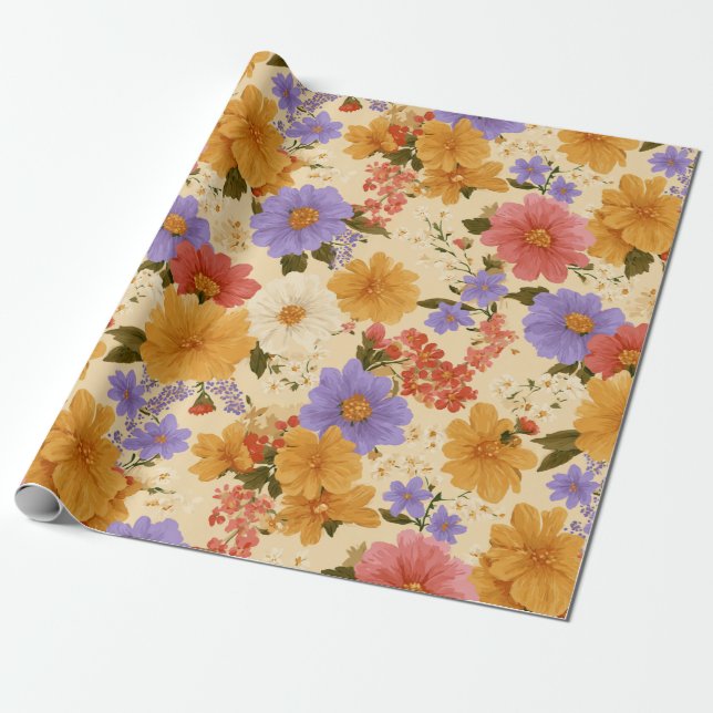 Blommönster för Daisy av vintage (2) Presentpapper (Utrullad)