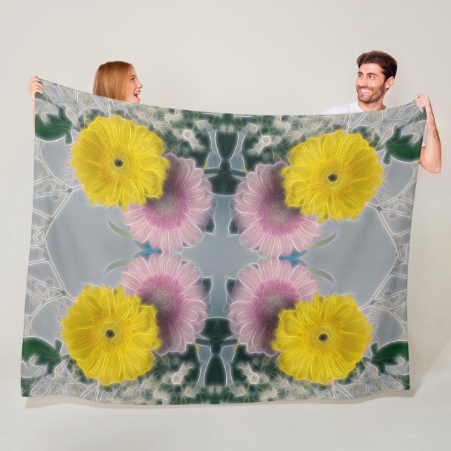 Blommönster för daisy glöd - Rosa Gult Fleecefilt (På plats)