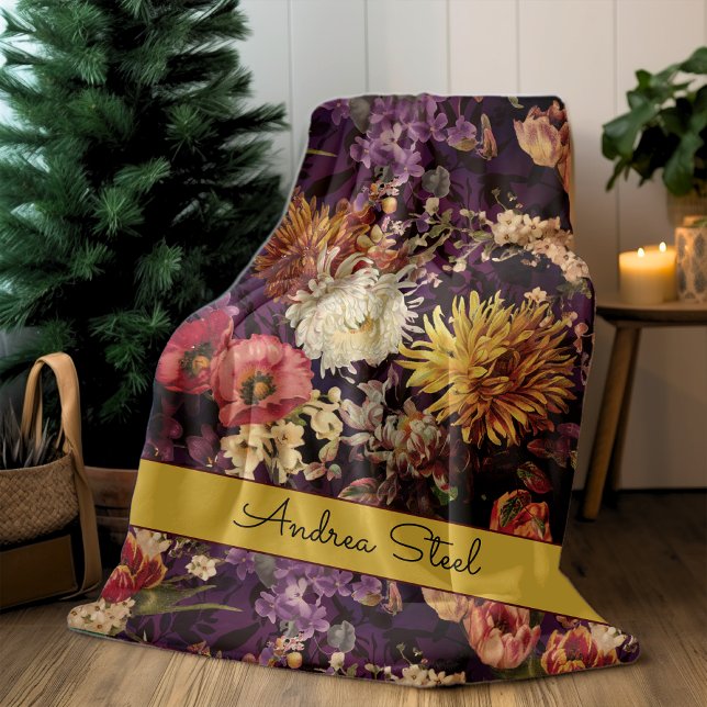 blommönster för elegant lila gult fleecefilt (Skapare uppladdad)