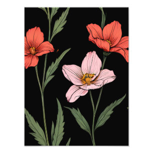 Blommönster för elegant på svart bakgrund fototryck