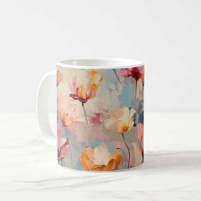 Blommönster för färglösa vattenfärg kaffemugg (Framsida vänster)
