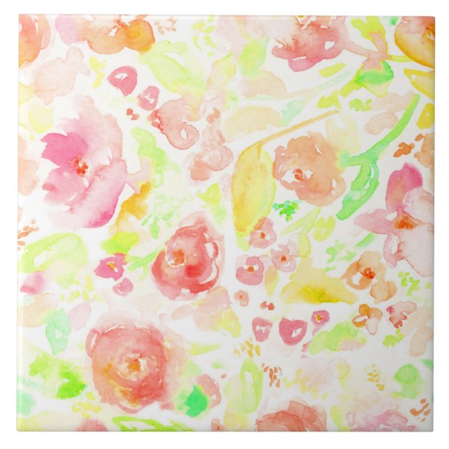 Blommönster för färglösa vattenfärger kakelplatta (Framsidan)