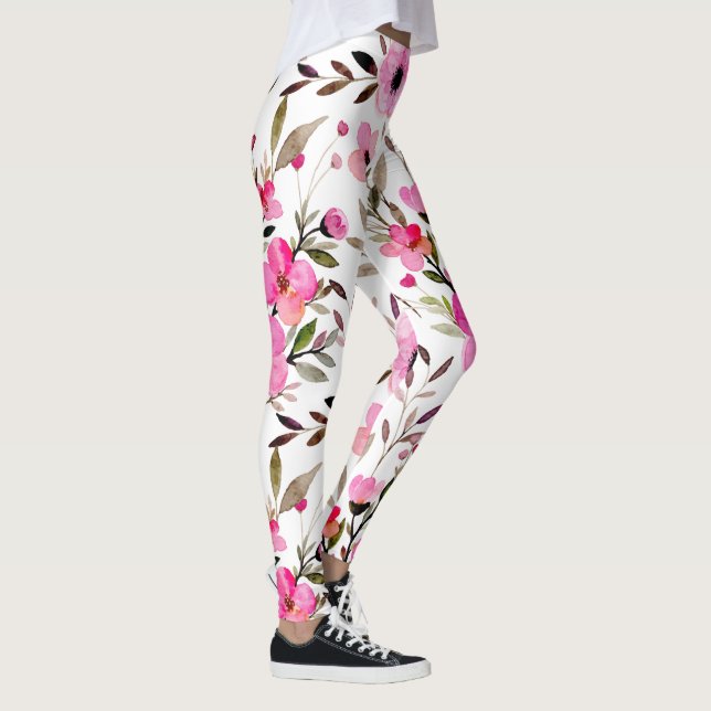 Blommönster för förbluffande Rosa vattenfärg Leggings (Höger)