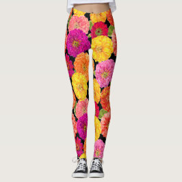 Blommönster för gult för sommarZinniasrosor Leggings