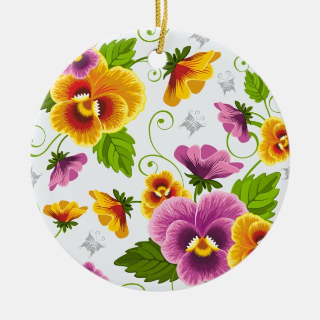 blommönster för gult och rosa julgransprydnad keramik (Framsidan)