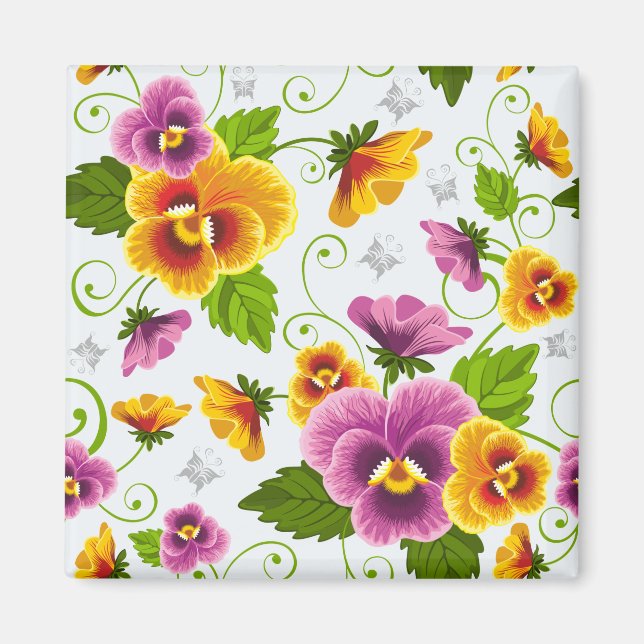 blommönster för gult och rosa magnet (Framsidan)