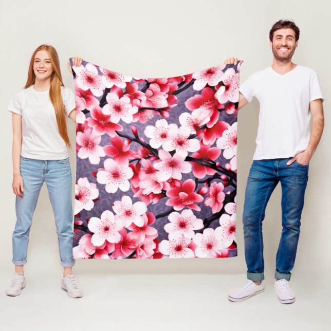 blommönster för körsbärsblommarnas rosa fleecefilt (På plats)