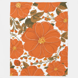 Blommönster för kraftig Orange med Löv Fleecefilt