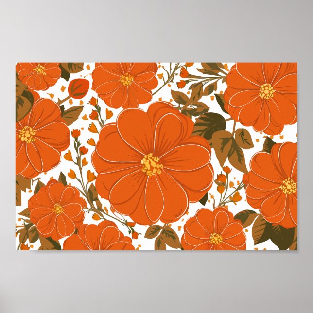 Blommönster för kraftig Orange med Löv Poster (Framsidan)