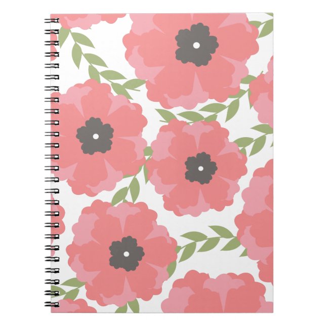 Blommönster för kvinnlig Rosa Anteckningsbok Med Spiral (Framsidan)