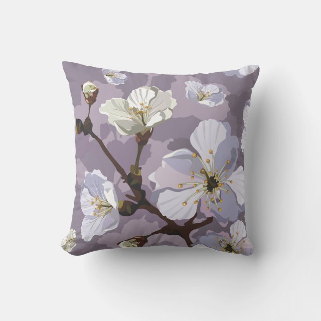 Blommönster för Lila Peach-Blommar Kudde (Framsida)