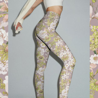 Blommönster för Ljust grönt Neutralt för söt Elega Leggings