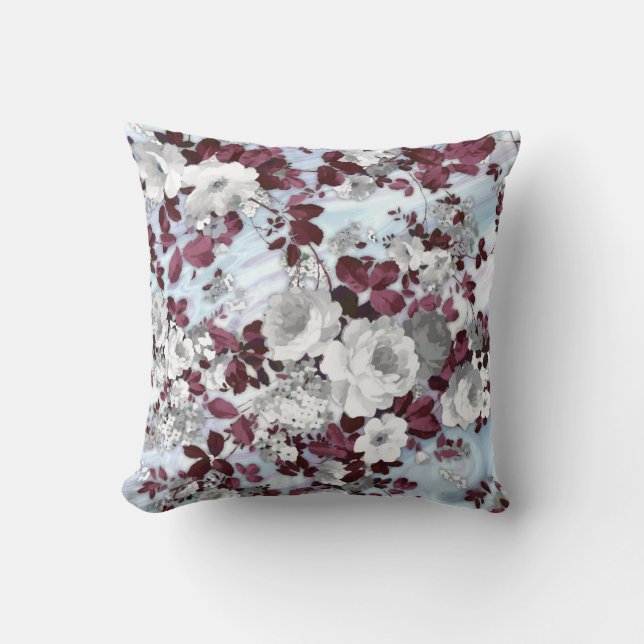 Blommönster för marmor för Boho burgundy vit Kudde (Framsida)
