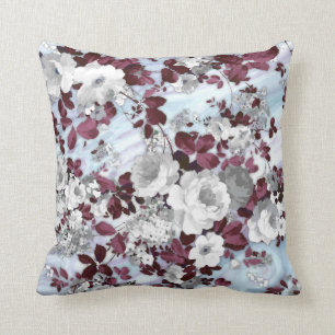 Blommönster för marmor för Boho burgundy vit Kudde