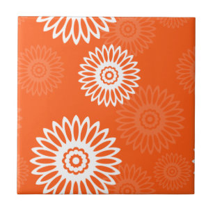Blommönster för minimal tangerinärorange daisy kakelplatta
