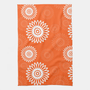 Blommönster för minimal tangerinärorange daisy kökshandduk