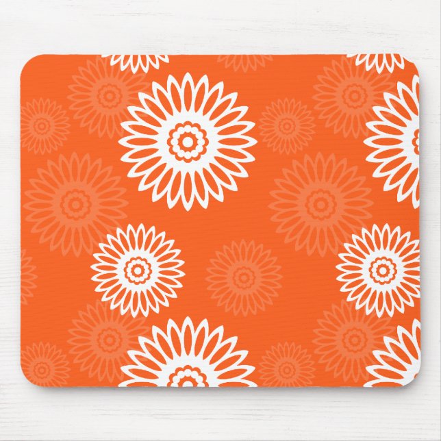 Blommönster för minimal tangerinärorange daisy musmatta (Framsidan)