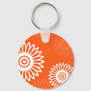 Blommönster för minimal tangerinärorange daisy nyckelring