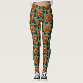 Blommönster för orange leggings