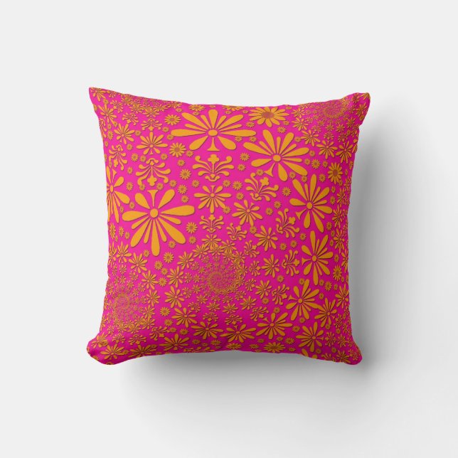 Blommönster för orange och Rosa Kudde (Framsida)