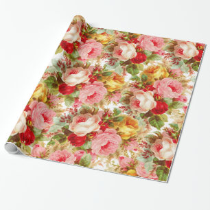Blommönster för röd ros för Bohomien rosagult Presentpapper